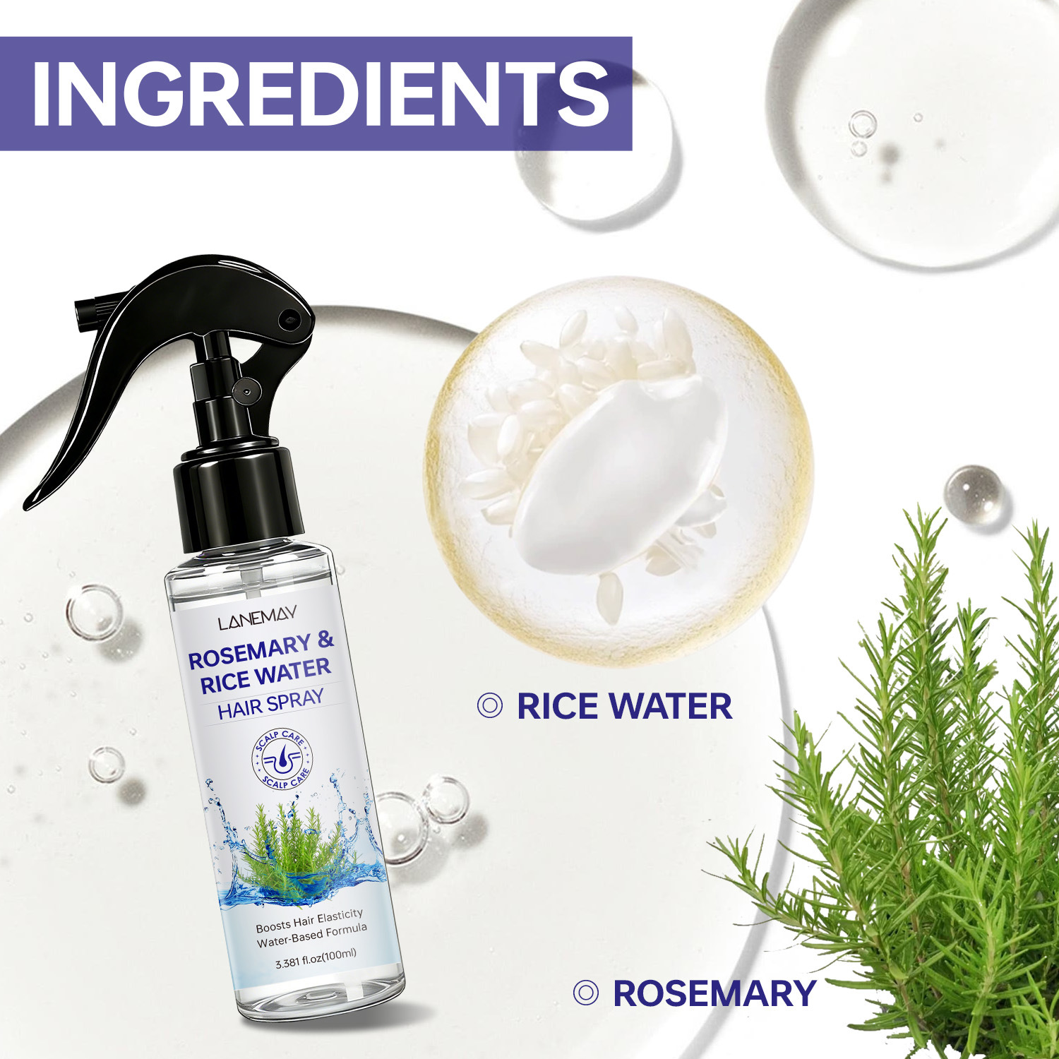 Semprotan Rambut Rosemary & Ai - Hair Care With Rice Water ulasan dan harga